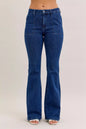 Judy Blue high waist flare jeans with front patch pockets, stylish denim pants featuring a fitted waist and flared leg design.