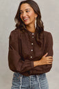 Trendsi SO ME 3D floral woven long sleeve shirt with front buttons in dk brown, featuring a detailed floral pattern.