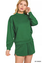 Dark green Zenana scuba long sleeve sweatshirt and shorts set by Trendsi, featuring a casual, comfortable athletic style.