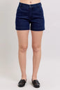 Plus size Judy Blue high waist denim shorts with a classic blue wash, designed for a comfortable fit and stylish look.