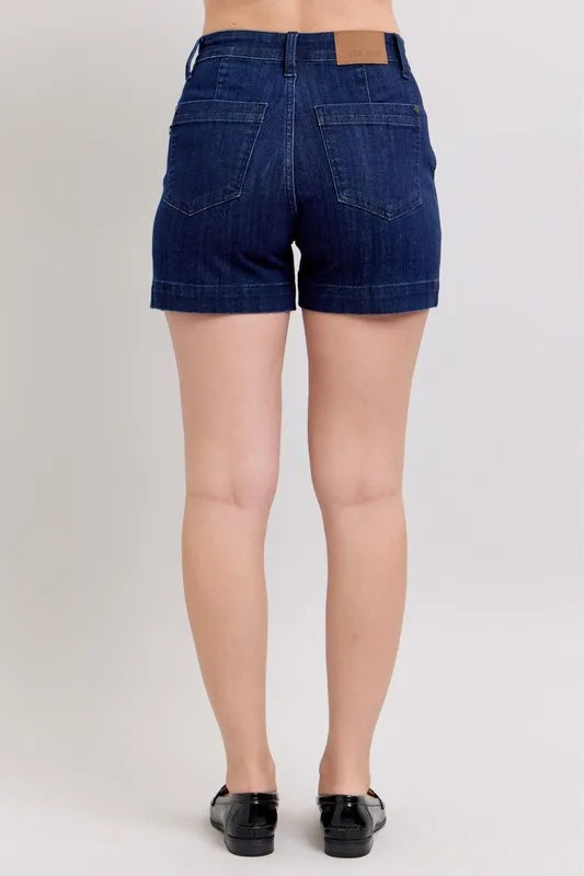 Plus size Judy Blue high waist denim shorts with a relaxed fit and classic five-pocket design.