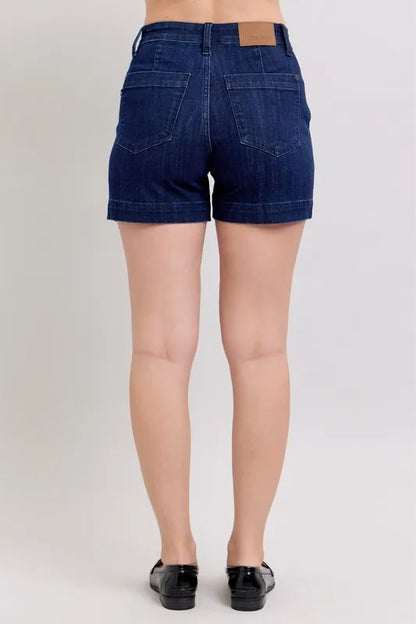 Plus size Judy Blue high waist denim shorts with a relaxed fit and classic five-pocket design.