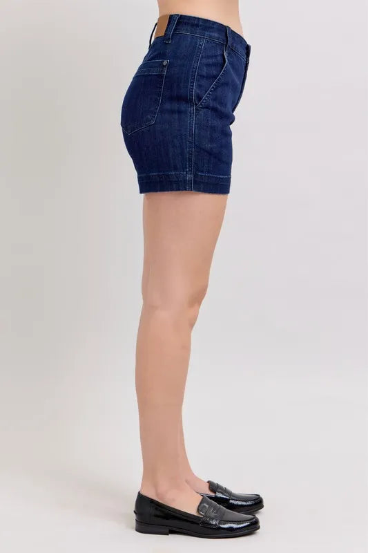 Plus size Judy Blue high waist denim shorts, full size trendy denim shorts with a comfortable fit and stylish design.