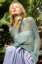 Dusky teal Trendsi long sleeve knit cover-up with side slit and openwork design, perfect for layering and beachwear.