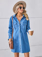 Dusty blue pocketed dropped shoulder mini denim dress by Trendsi, featuring front pockets and relaxed fit.