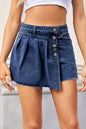 Dusty blue raw hem denim skort from Trendsi featuring a casual fit and stylish front pockets.