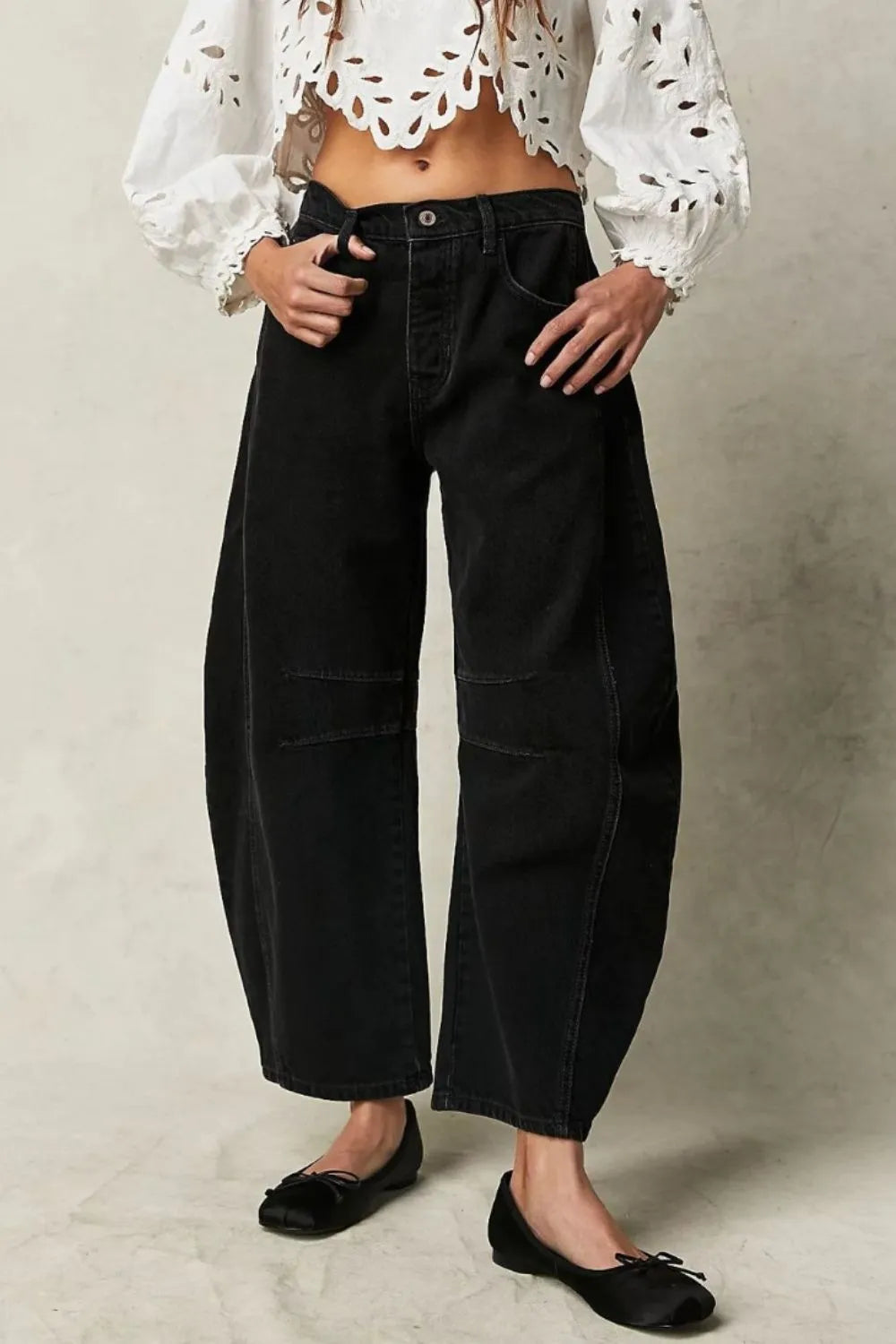 Dusty blue wide leg jeans with pockets from Trendsi, featuring a relaxed fit and casual denim style.