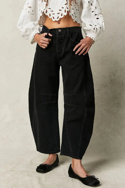 Dusty blue wide leg jeans with pockets from Trendsi, featuring a relaxed fit and casual denim style.