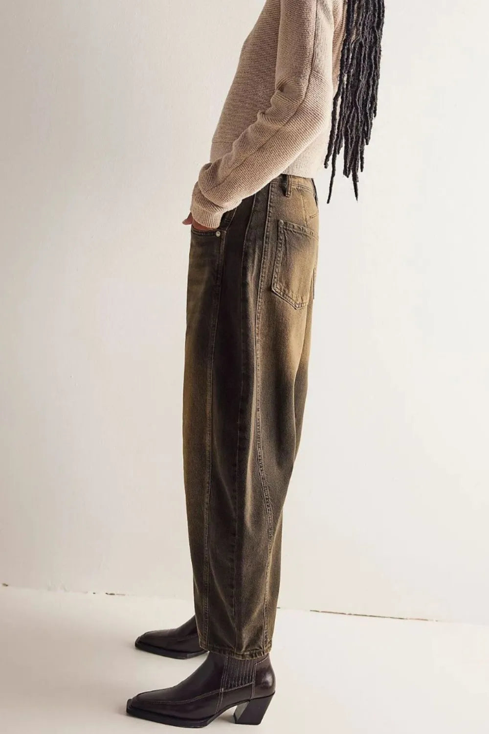 Dusty blue wide leg jeans with pockets from Trendsi, featuring a relaxed fit and casual style.