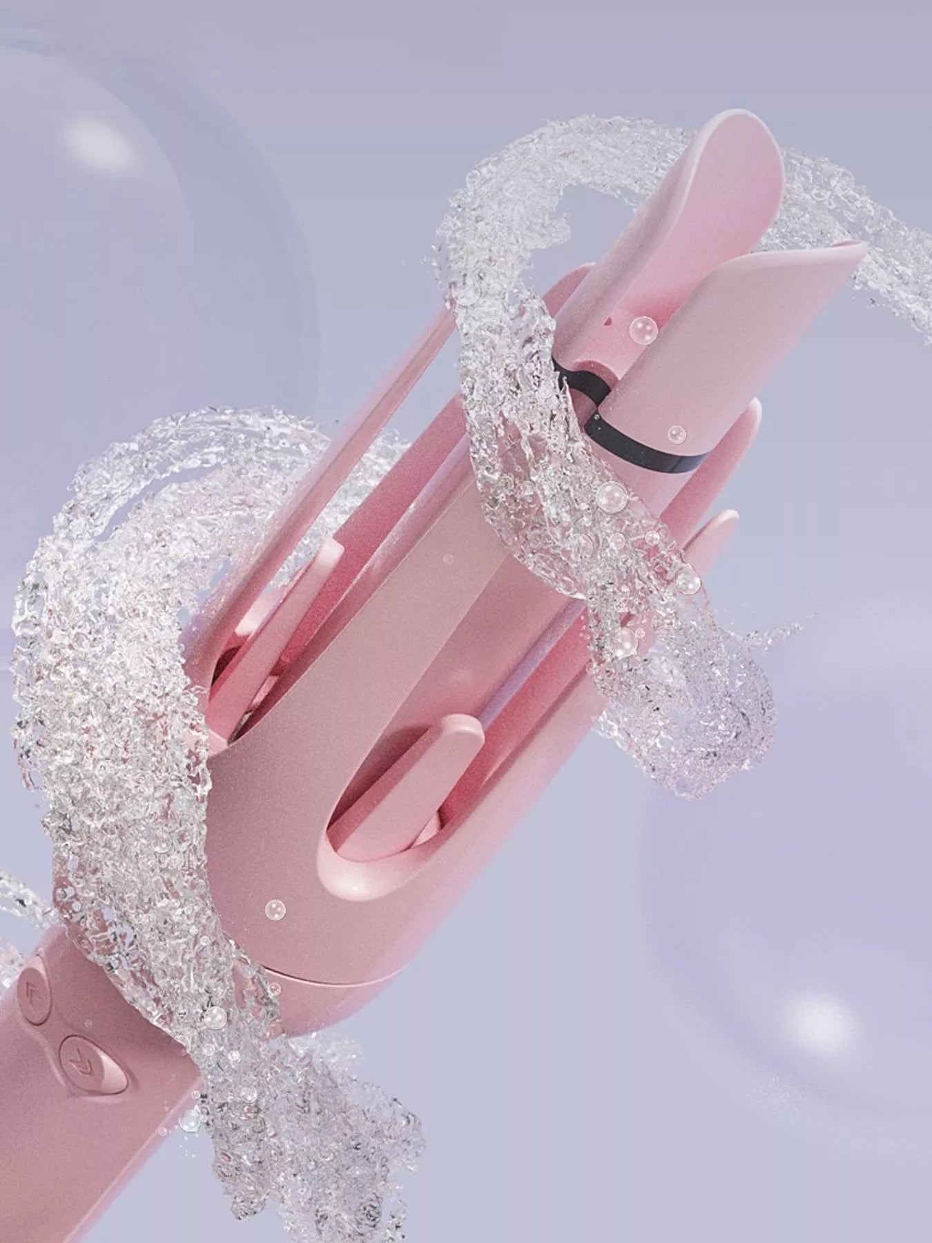 Dusty pink automatic ceramic hair curling iron with European plug, rotating barrel for effortless curls by Trendsi.