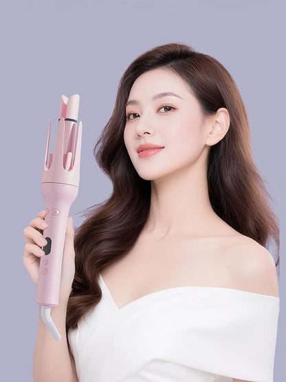 Dusty pink automatic rotating ceramic hair curling iron by Trendsi, with European plug, showcasing its sleek design and rotating barrel.