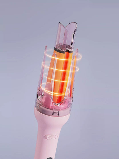 Dusty pink automatic rotating ceramic hair curling iron by Trendsi, with European plug and sleek ergonomic design.