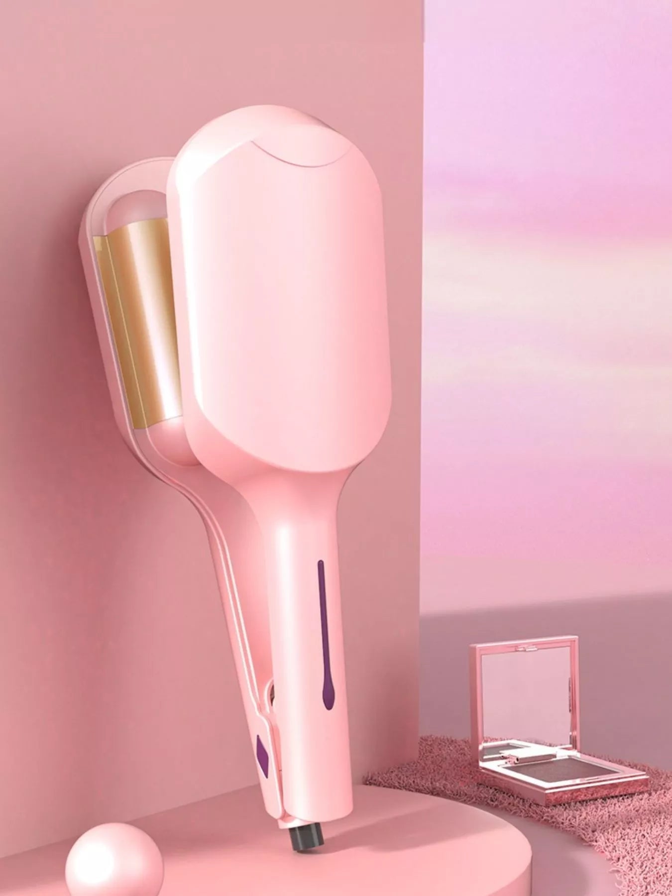 Dusty pink Trendsi fast heating curling iron with European plug, showcasing a sleek design for creating curls and waves.