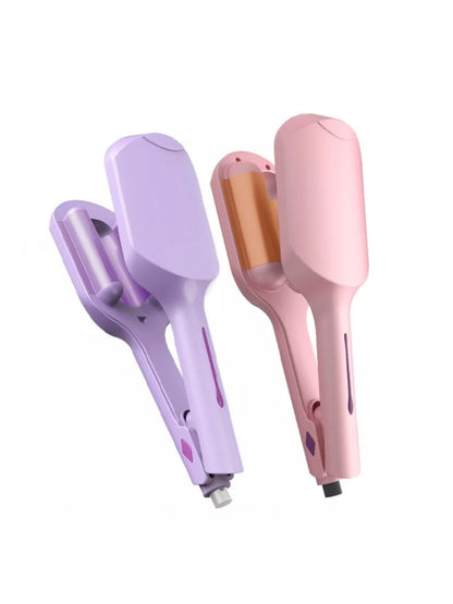 Dusty pink Trendsi fast heating curling iron with European plug, showing a close-up of the curling barrel and handle.