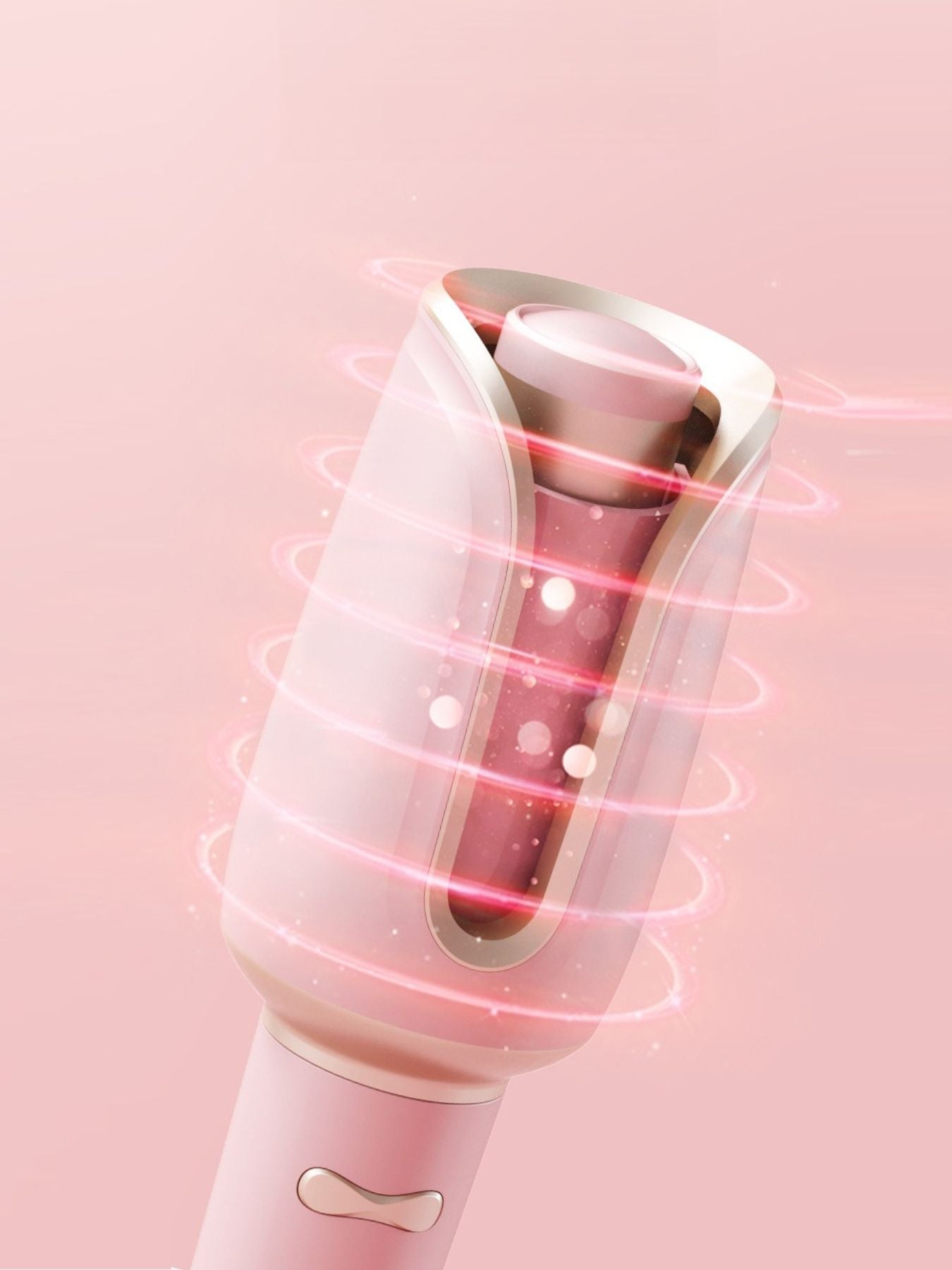 Dusty pink automatic rotating ceramic hair curling iron with North American plug by Trendsi, showing the device with a curling barrel.