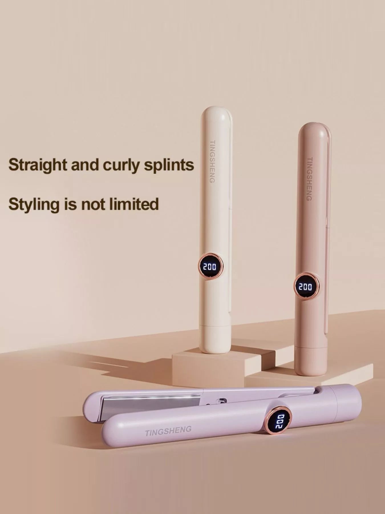 Dusty pink Trendsi fast heating hair straightener with North American plug, sleek design for quick, smooth styling.