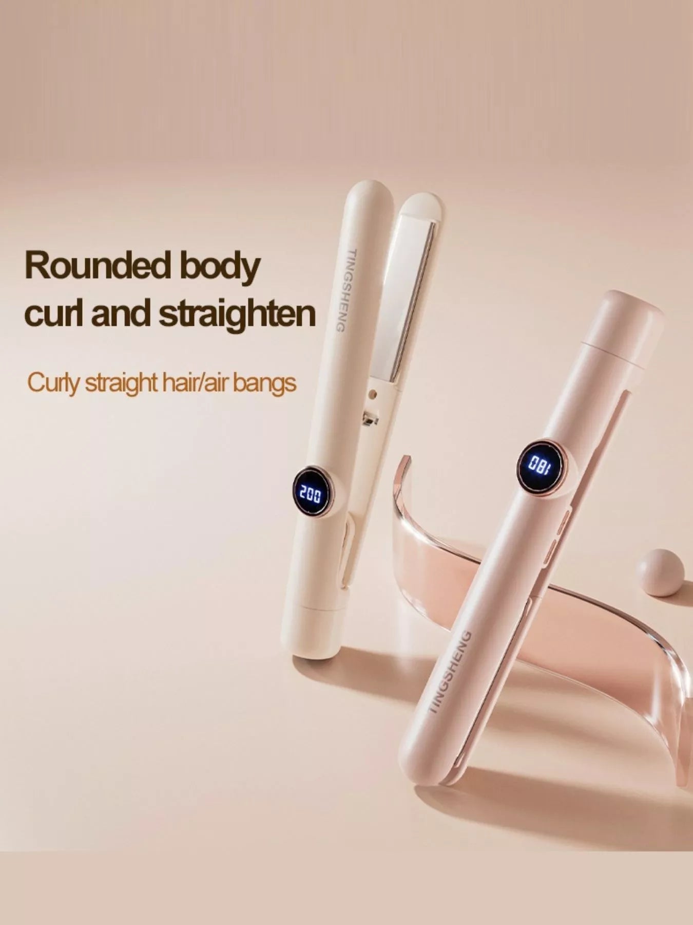 Dusty pink Trendsi fast heating hair straightener with North American plug, sleek design, and ceramic plates for smooth styling.