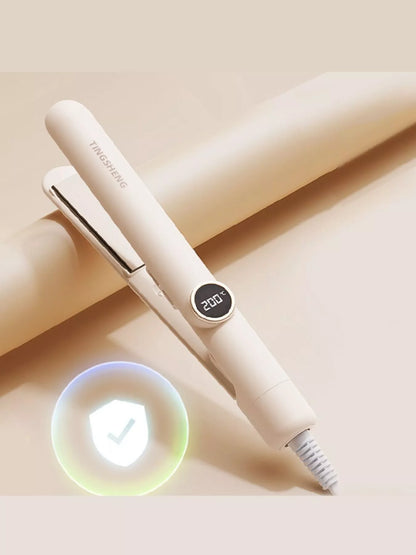 Dusty pink Trendsi fast heating hair straightener with North American plug, showing ceramic plates and sleek design.
