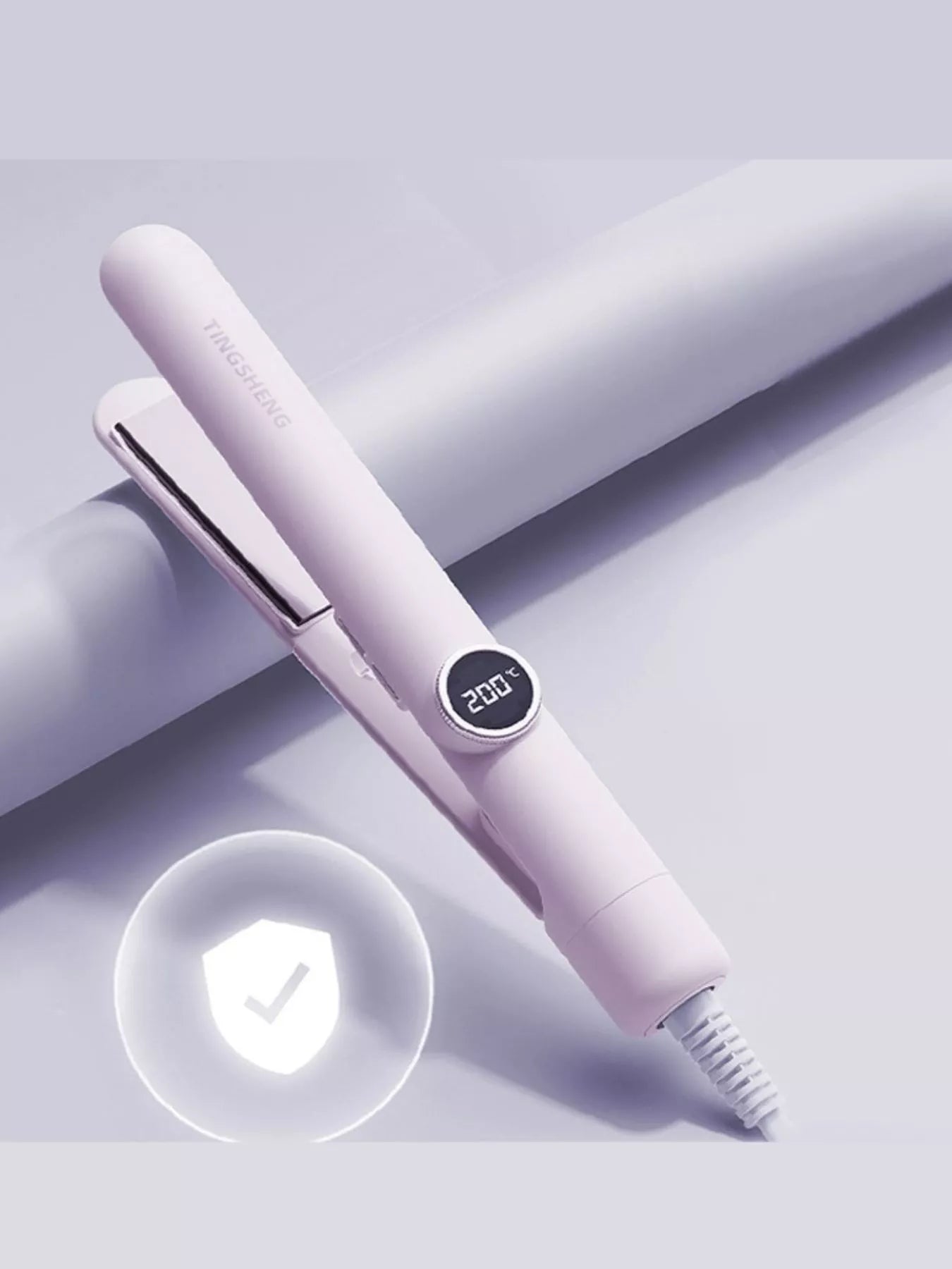 Dusty pink Trendsi fast heating hair straightener with North American plug, sleek design, and ceramic plates for smooth styling.