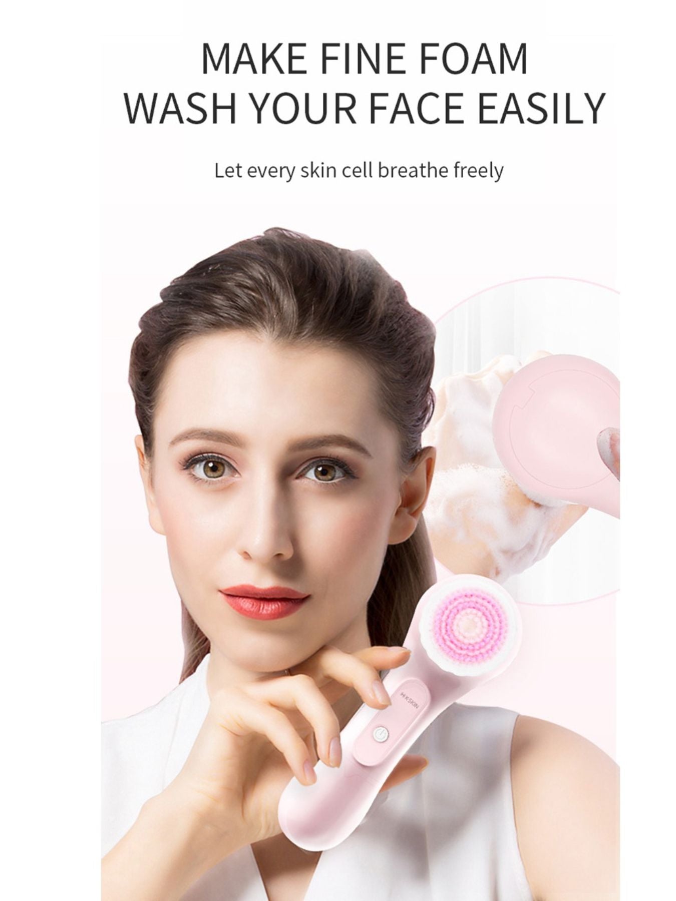 Dusty pink Trendsi electric rotating facial cleansing brush with multiple attachments for deep skin cleansing.