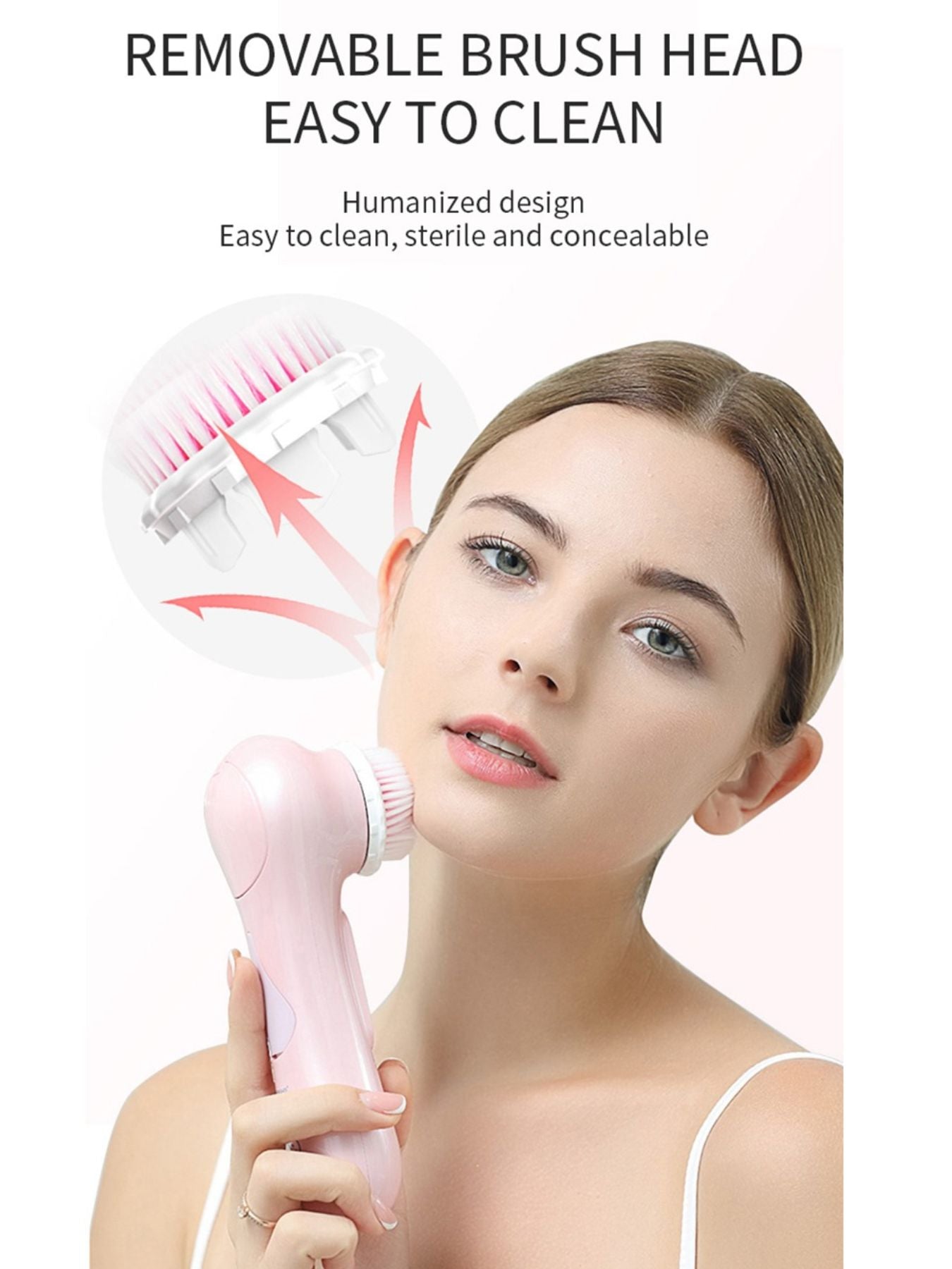 Dusty pink Trendsi electric rotating facial cleansing brush with one-size design and multiple rotating brush heads for deep skin cleansing.