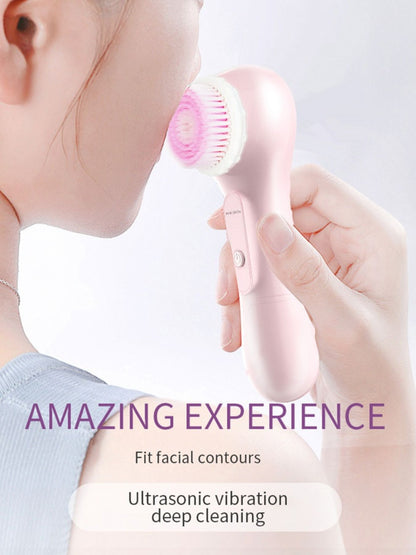 Dusty pink Trendsi electric rotating facial cleansing brush with soft bristles for gentle skincare.