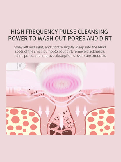 Dusty pink electric rotating facial cleansing brush by Trendsi, showing soft bristles and ergonomic handle for gentle skin cleansing.