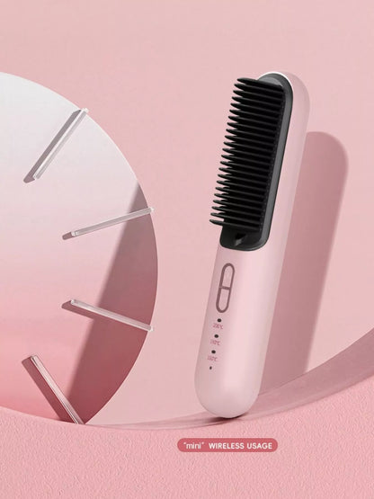 Dusty pink fast heating hair straightening comb by Trendsi, with ceramic plates and ergonomic handle for smooth styling.
