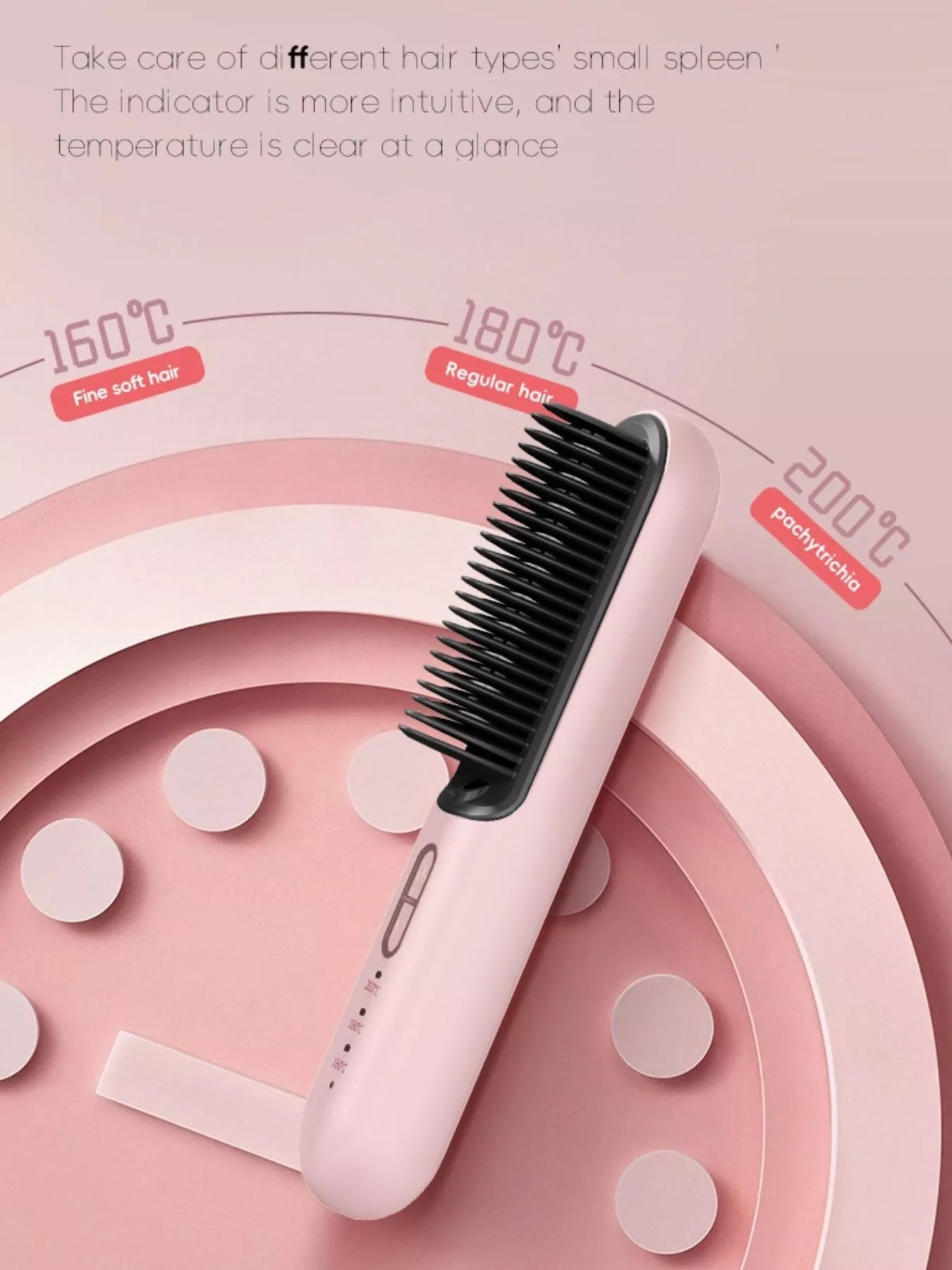 Dusty pink Trendsi fast heating hair straightening comb with ceramic plates and ergonomic handle for smooth, sleek styling.