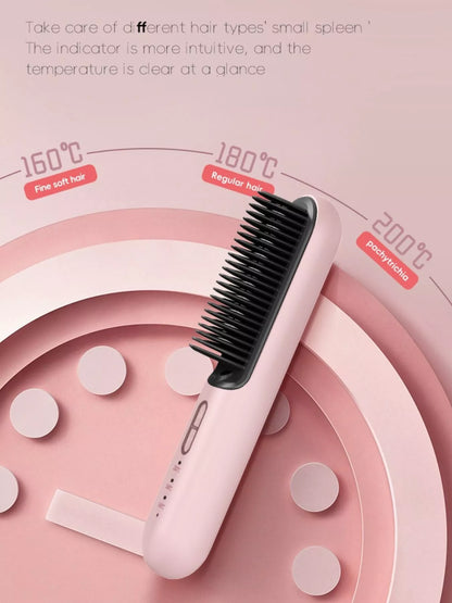 Dusty pink Trendsi fast heating hair straightening comb with ceramic plates and ergonomic handle for smooth, sleek styling.