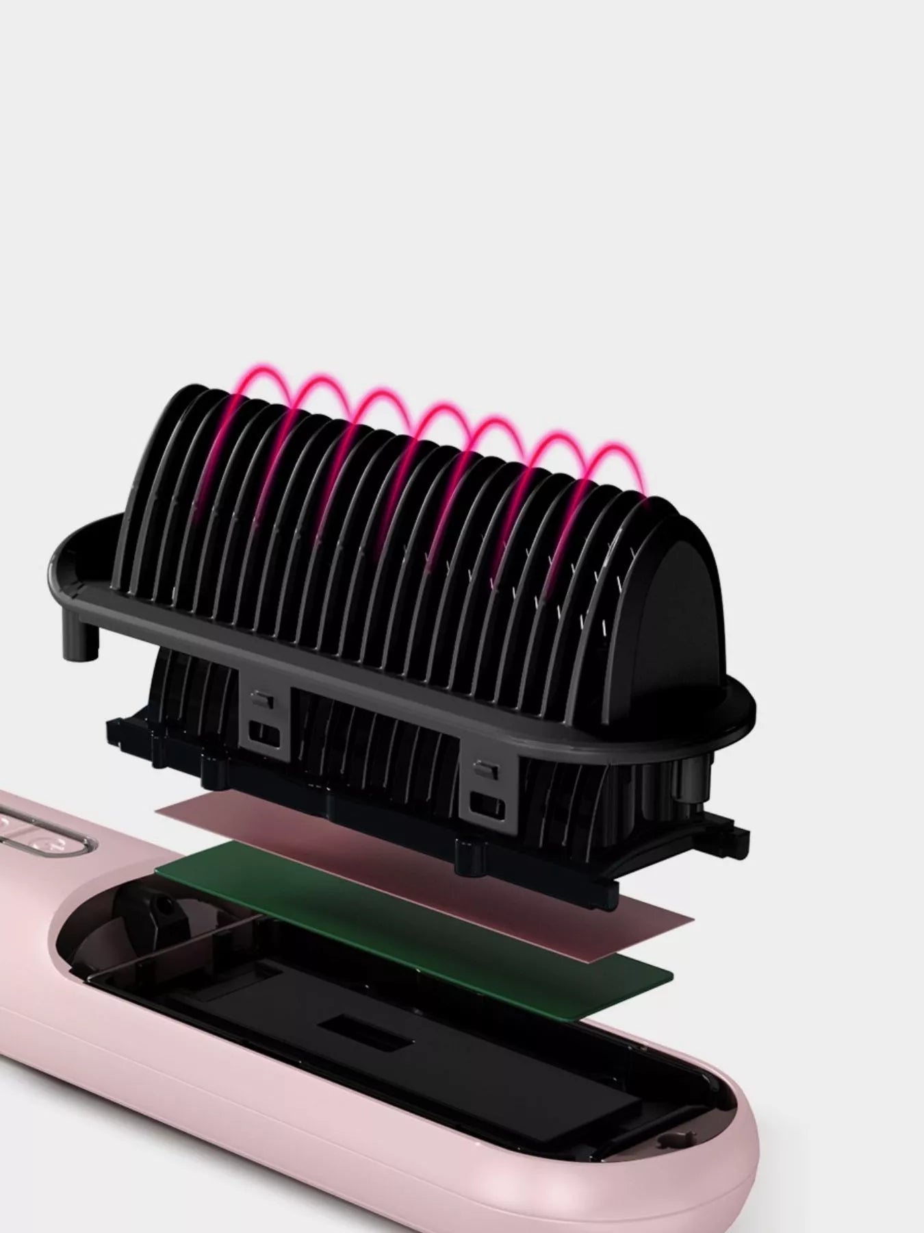 Dusty pink Trendsi fast heating hair straightening comb with ceramic plates and ergonomic handle, ready for sleek styling.