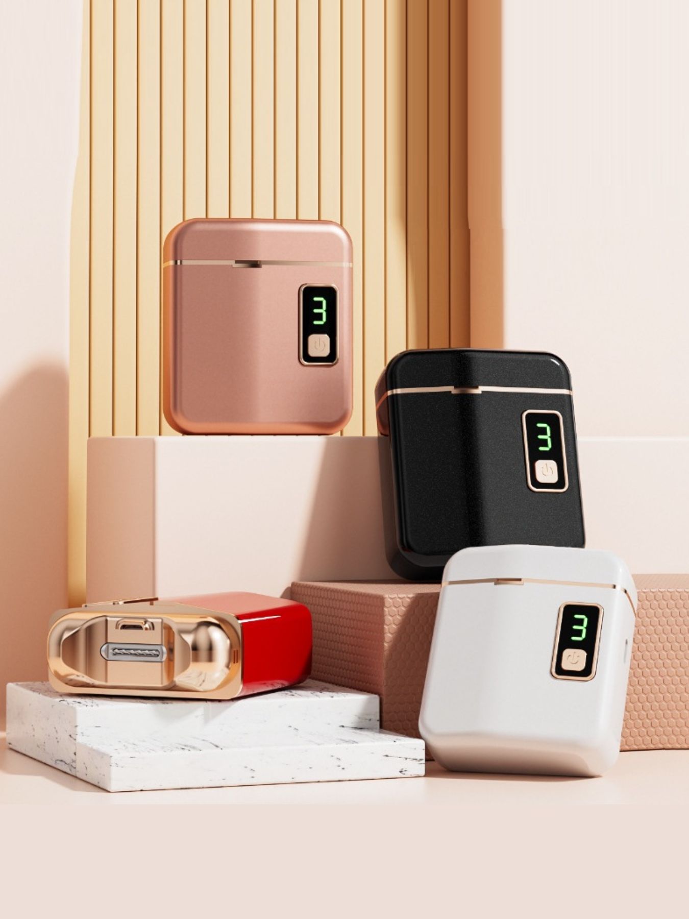 Dusty pink portable electric nail buffer by Trendsi with a compact design for smooth, shiny nails.