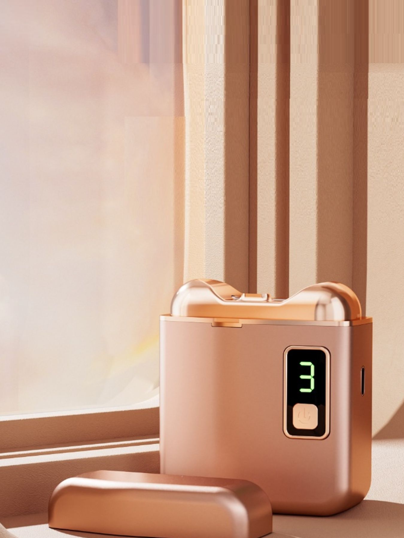 Dusty pink portable electric nail buffer by Trendsi, compact handheld device with multiple polishing and buffing surfaces for manicures.