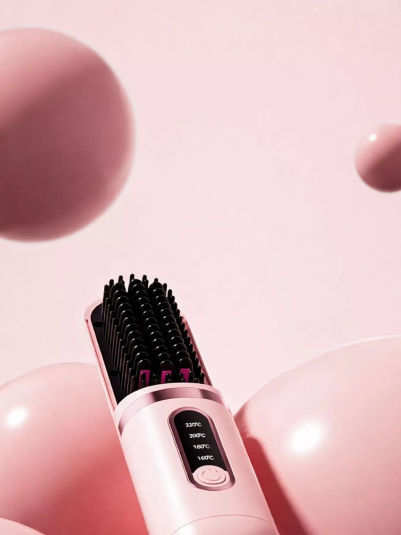 Dusty pink portable heated hair straightening comb by Trendsi, compact design with ceramic plates for sleek styling.
