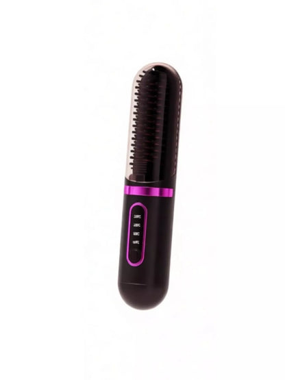 Dusty pink portable heated hair straightening comb by Trendsi, compact styling tool with built-in heating for easy straightening.