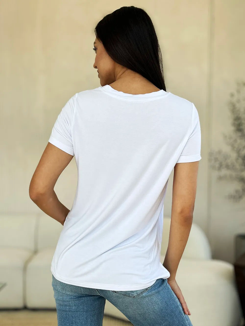 Dusty pink Basic Bae full-size round neck short sleeve T-shirt by Trendsi, displayed flat showing front view with short sleeves.