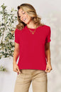 Dusty pink Basic Bae full size round neck short sleeve T-shirt by Trendsi, displayed flat showing the classic fit and fabric texture.