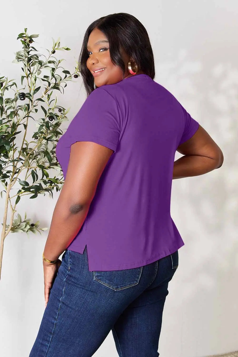 Dusty pink Basic Bae T-shirt by Trendsi featuring a round neckline and short sleeves, laid flat on a white background.