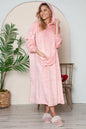 Dusty pink Trendsi Double Take full-size pocketed hooded midi lounge dress on a model, showcasing its relaxed fit and cozy hood.