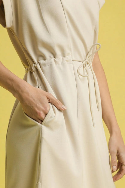 Ecru Umgee side slit short sleeve midi tee dress with relaxed fit and casual style, perfect for everyday wear.
