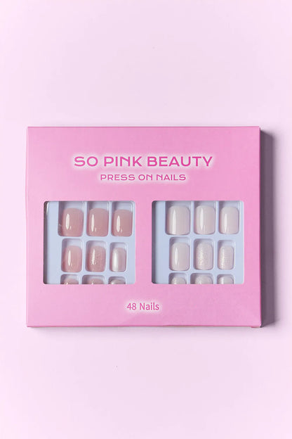 Trendsi SO Pink Beauty press-on nails in two packs, elegant short oval-shaped artificial nails with a pink finish.