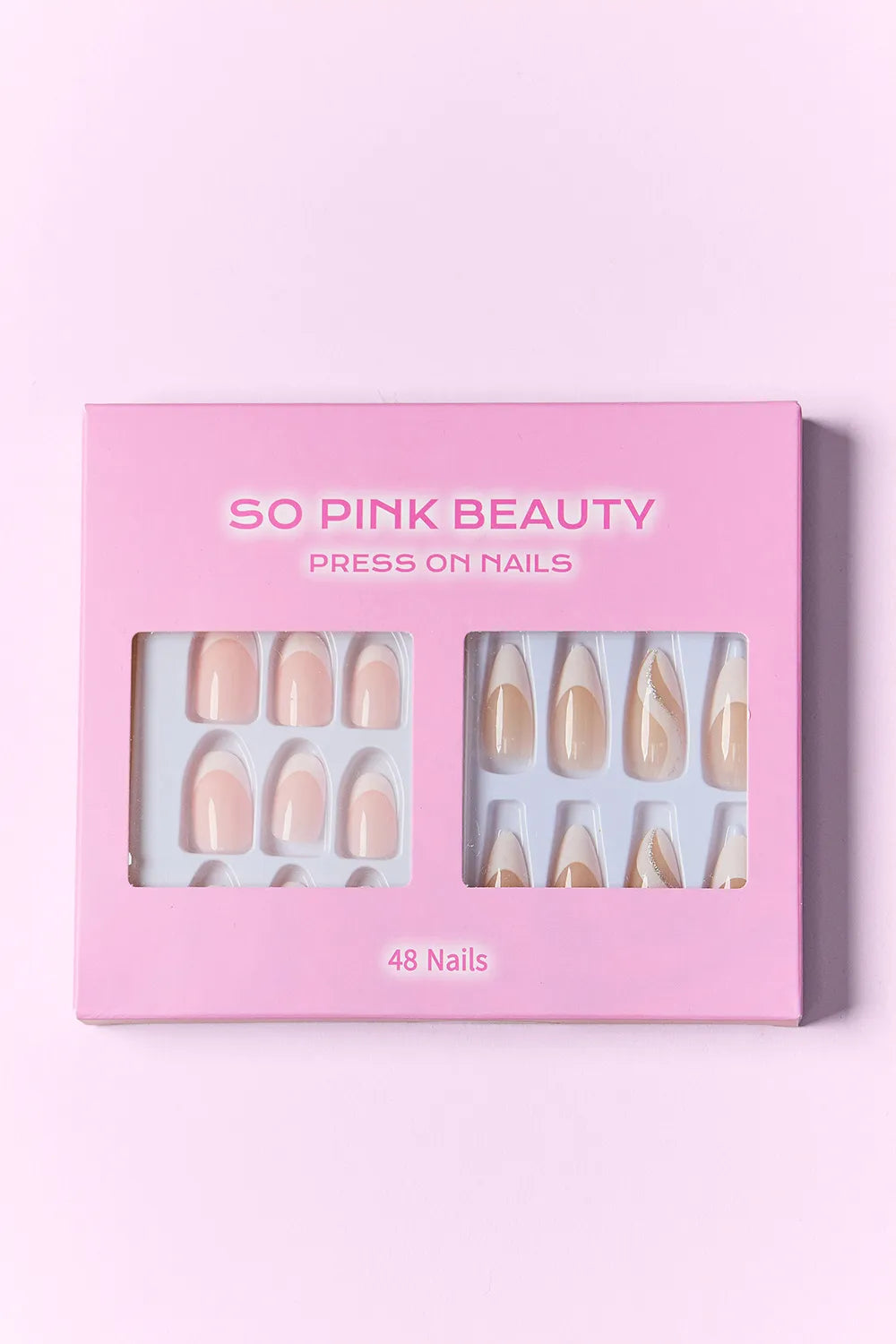 Trendsi SO Pink Beauty press-on nails in two packs, elegant one-size false nails with a pink finish for a stylish look.