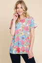 Trendsi BOMBOM floral short sleeve T-shirt with vibrant tropical floral pattern on lightweight fabric.