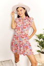 Floral tie-neck cap sleeve dress by Trendsi featuring a fitted silhouette and vibrant floral print.
