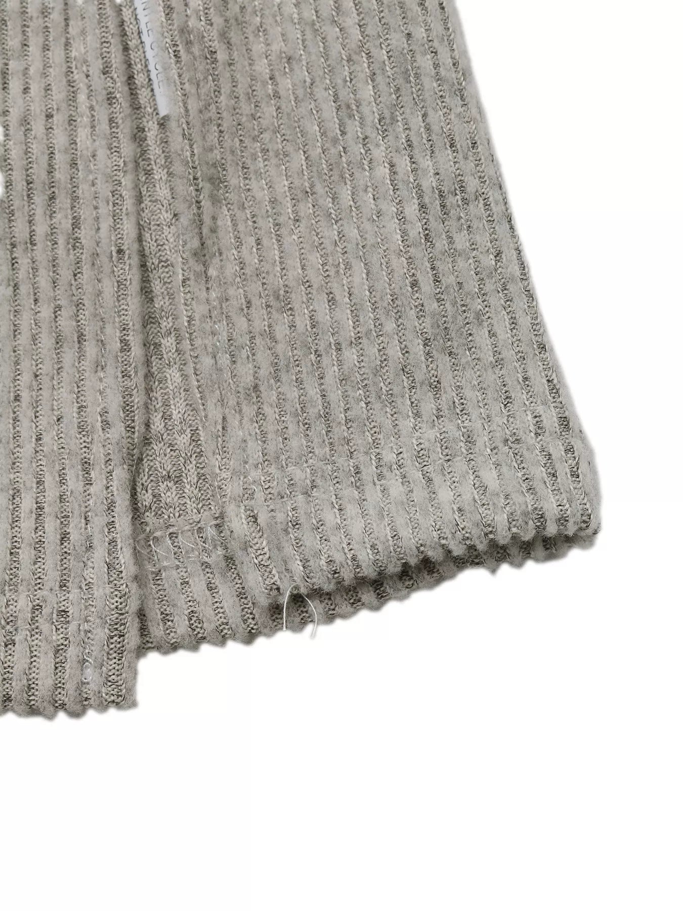 Gray ribbed knit long sleeve midi dress by Trendsi with twist front design and side slit, perfect for stylish casual wear.