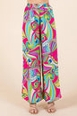 Fuchsia multi abstract print elastic waist wide-leg pants by Mittoshop, featuring flowy fabric and stylish design.