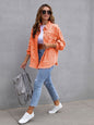 Fuchsia pink distressed drop shoulder denim jacket by Trendsi, showcasing a casual, trendy design with frayed edges and relaxed fit.