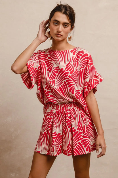 Fuchsia BiBi print woven top with ruffled sleeves, stylish and lightweight blouse from Trendsi.