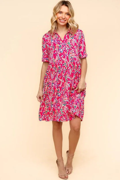 Fuchsia Haptics Johnny Collar Babydoll Dress with side pockets, casual fit, and stylish design.