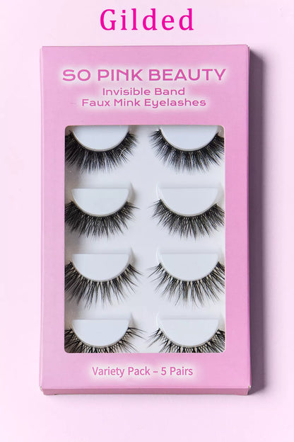 Trendsi SO PINK BEAUTY faux mink eyelash variety pack with five pairs, showcasing natural, full lash designs for a glamorous look.
